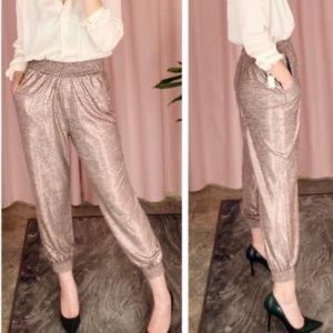 By Anthropologie metallic pink joggers